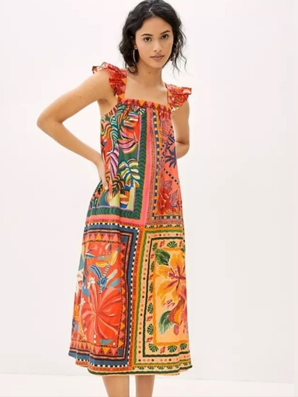Anthropologie by Farm Rio Mosaic Ruffled Sun Midi Dress